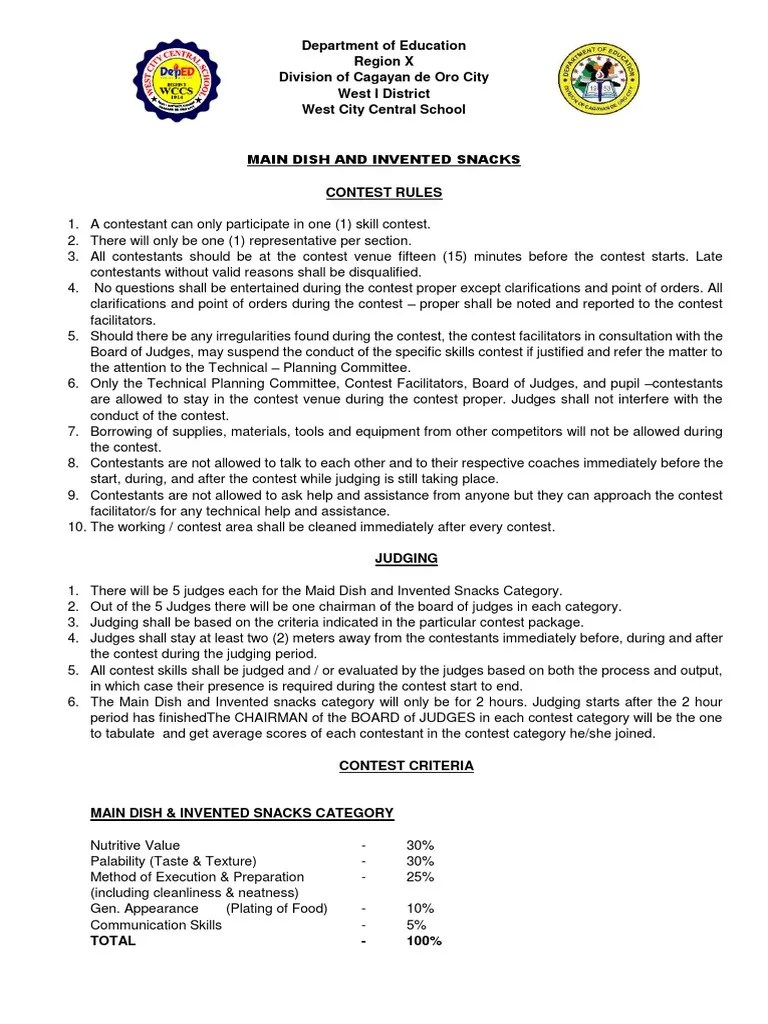 Nutrition Month Cooking Contest Criteria and Rules PDF Foods Business