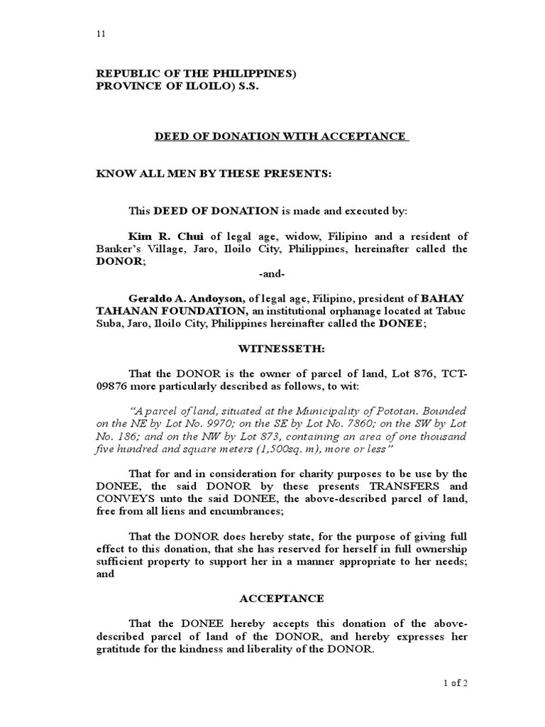 Deed of Donation With Acceptance PDF Law And Economics Government