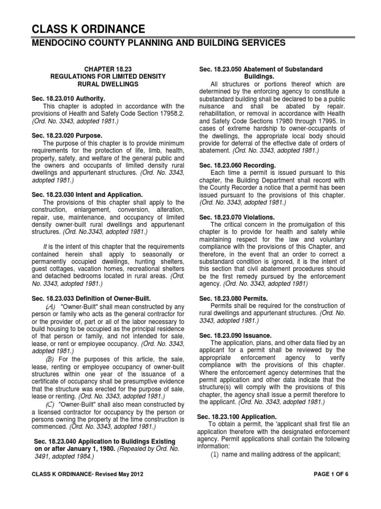 Class K Ordinance PDF Building Code Hvac