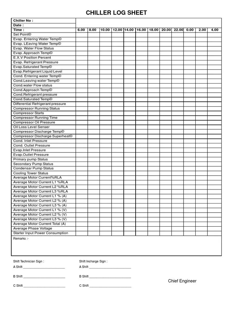 Chiller Log Sheet
