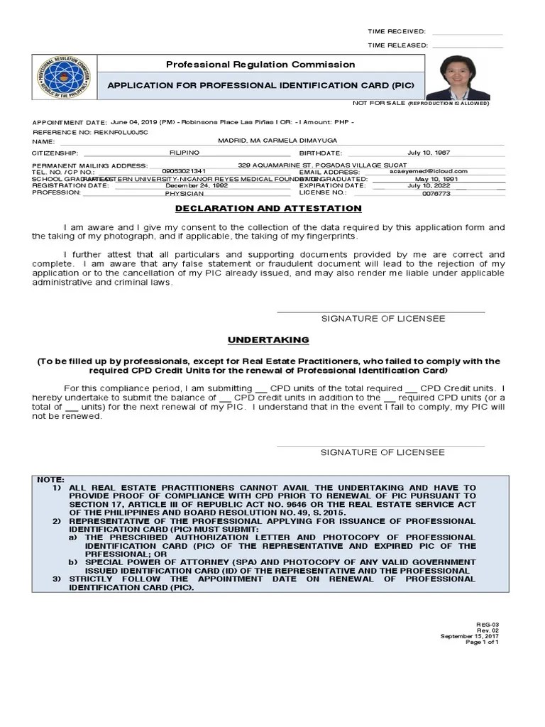 Professional Regulation Commission Application For Professional