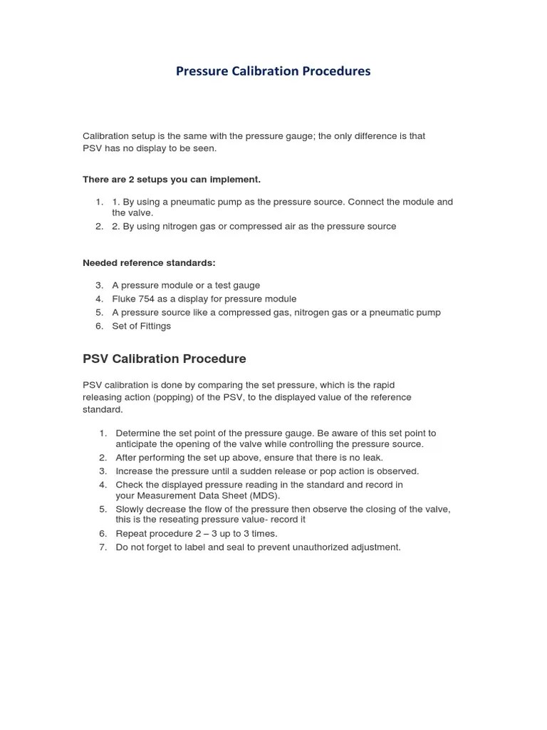 Pressure Calibration Procedures PDF