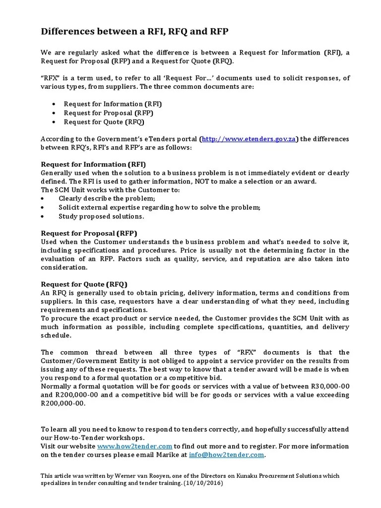 Differences between a RFI, RFQ and RFP Request for Information (RFI