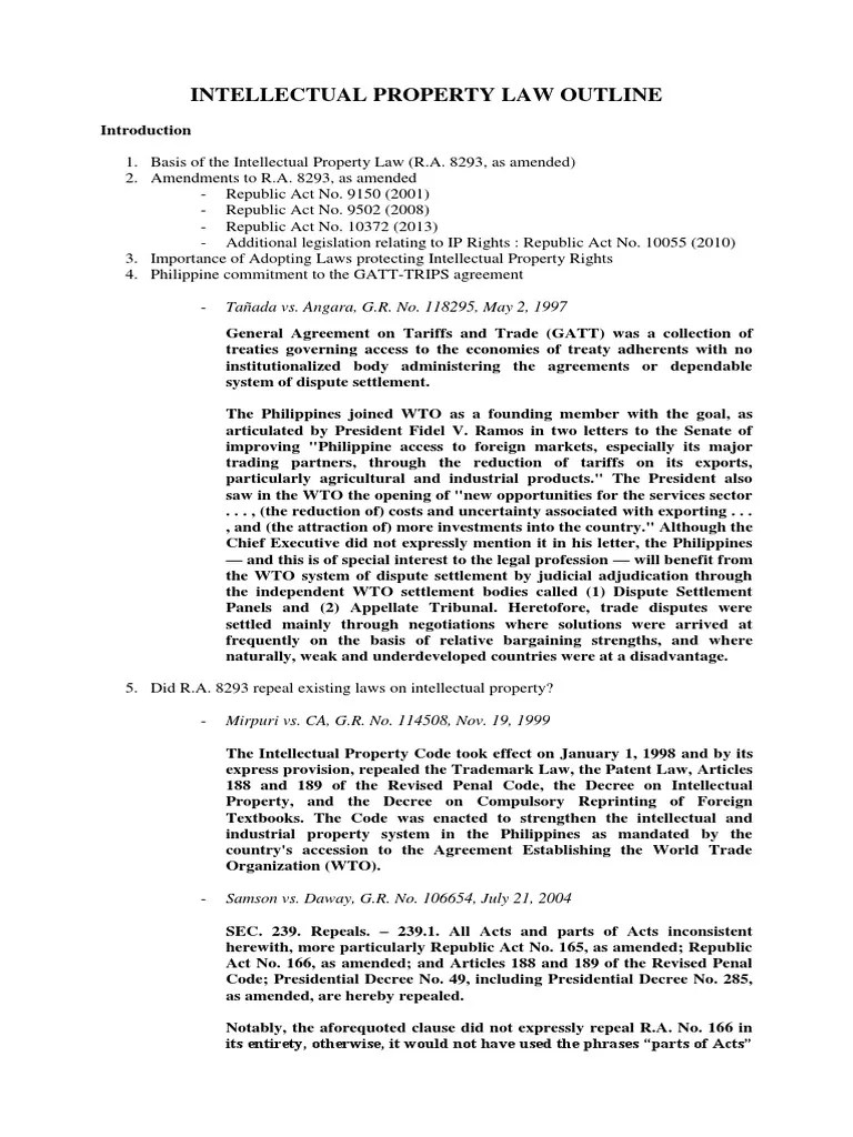 Intellectual Property Law Outline Trademark Copyright