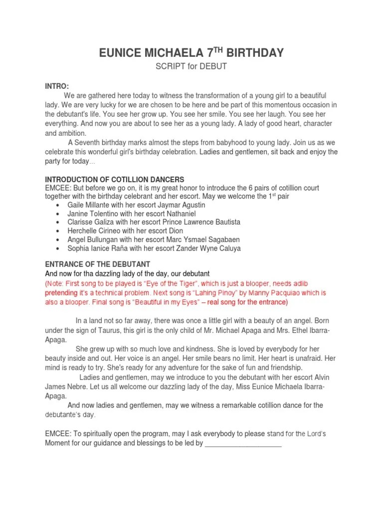 Emcee Script For Debut 7 Yo