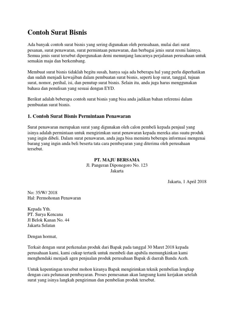 Contoh Surat Bisnis | PDF