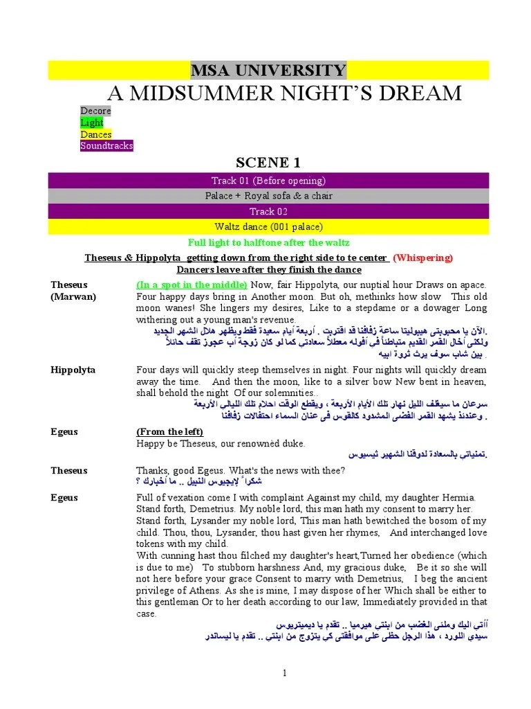 Midsummer Script A Midsummer Night's Dream Shakespearean Comedies
