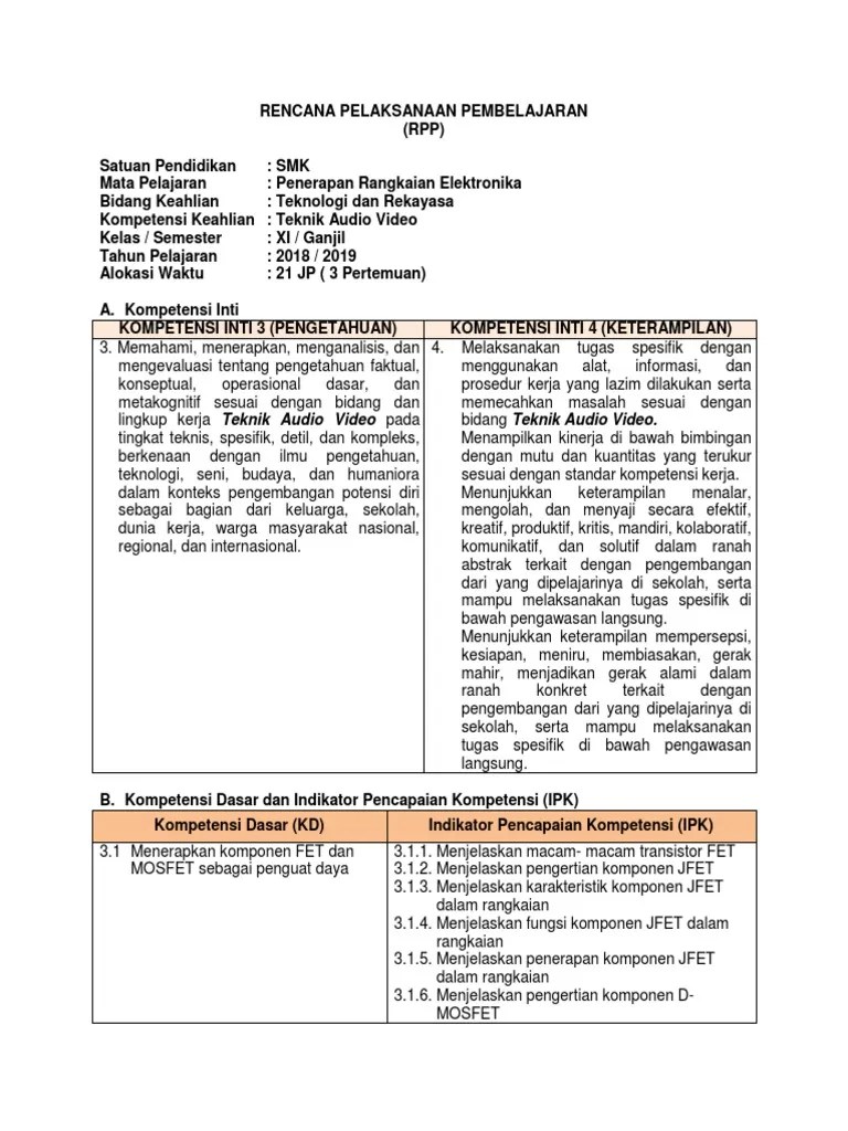 RPP Penerapan Rangkaian Elektronika 11 | PDF