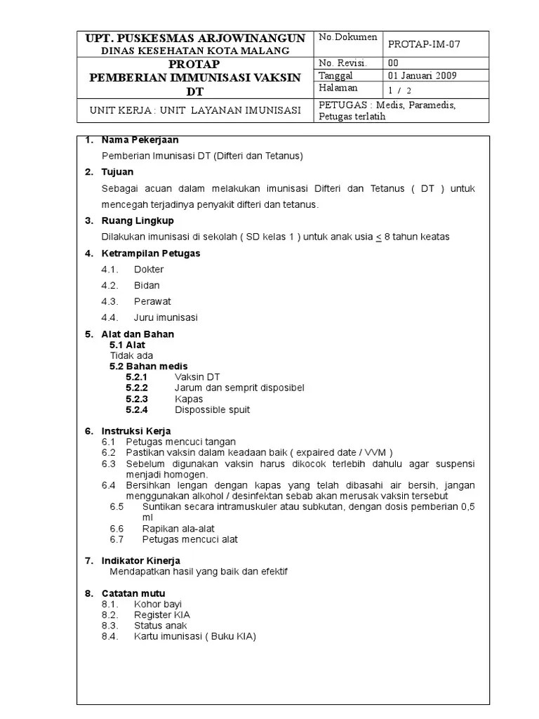 Protap-Im-07 Imunisasi DT | PDF