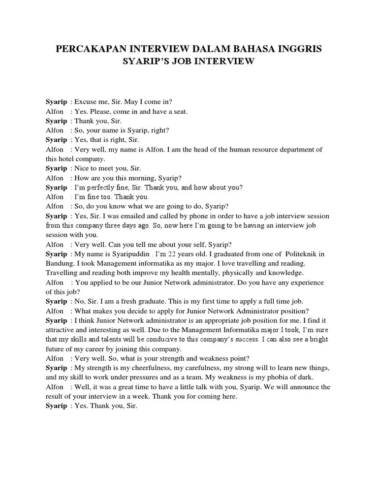 Kumpulan Dialog Interview Dalam Bahasa Inggris – Nasi