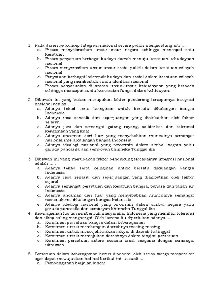 Faktor Dibawah Ini Yang Bukan Merupakan Faktor Pendorong Tercapainya  Integrasi Nasional – Belajar