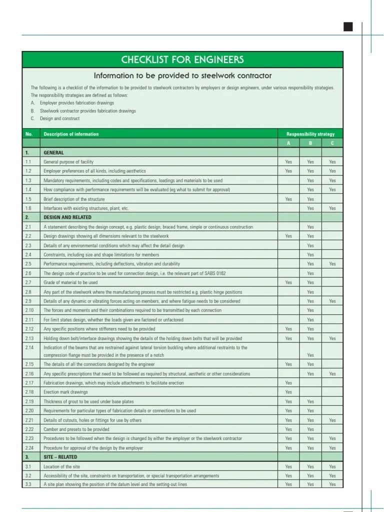 Checklist For Engineers PDF Specification (Technical Standard) Design