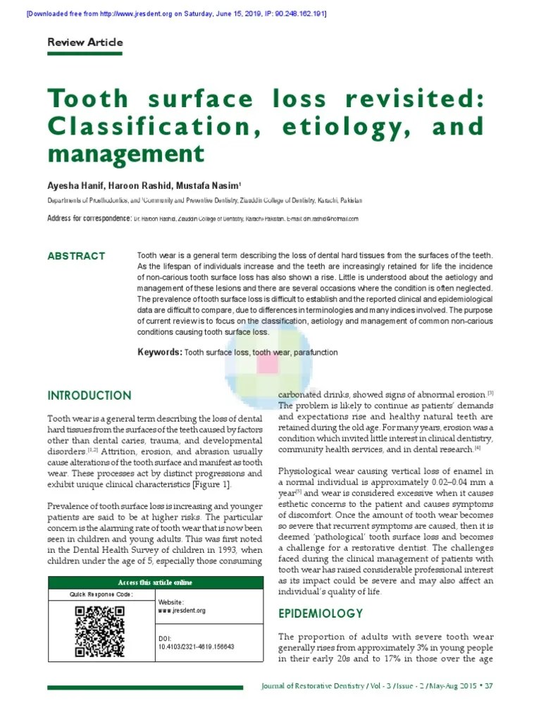 Tooth Surface Loss Revisited PDF Dentistry Mouth