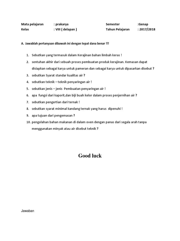 Contoh Soal Essay Prakarya Kelas 12 Dan Jawabannya Ahli Soal