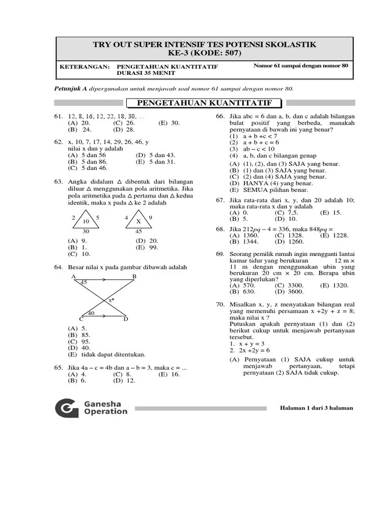 Soal Utbk Pengetahuan Kuantitatif Pdf SOALNA