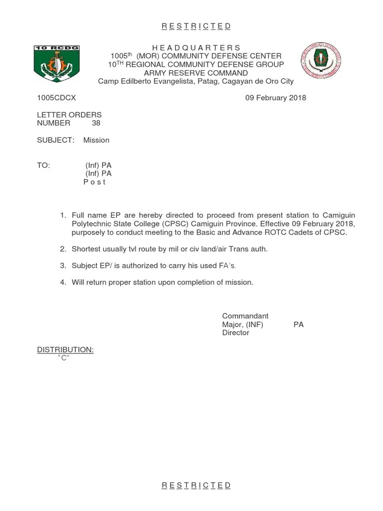 Travel Order Download Free PDF Army Military Science