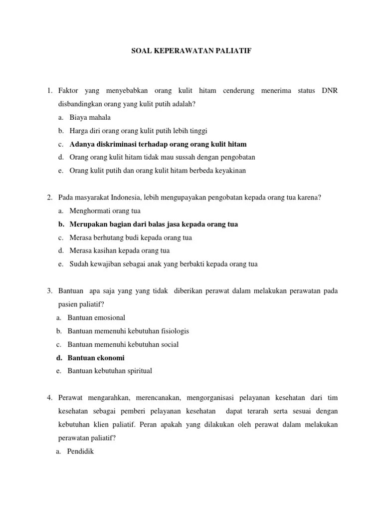 SOAL KEPERAWATAN PALIATIF