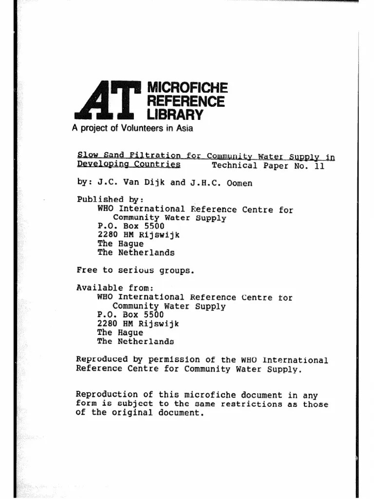 Slow Sand Filtration For Community Water Supply in Developing Countries