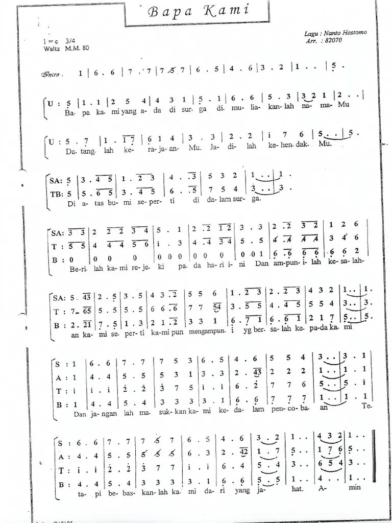 Kod Piano Lagu Bapa Kami Yang Ada Di Surga
