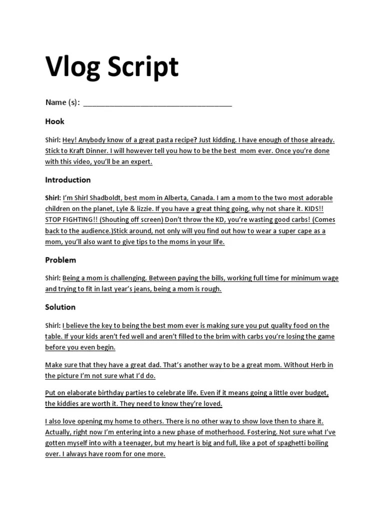 Vlog Script Name (S) PDF