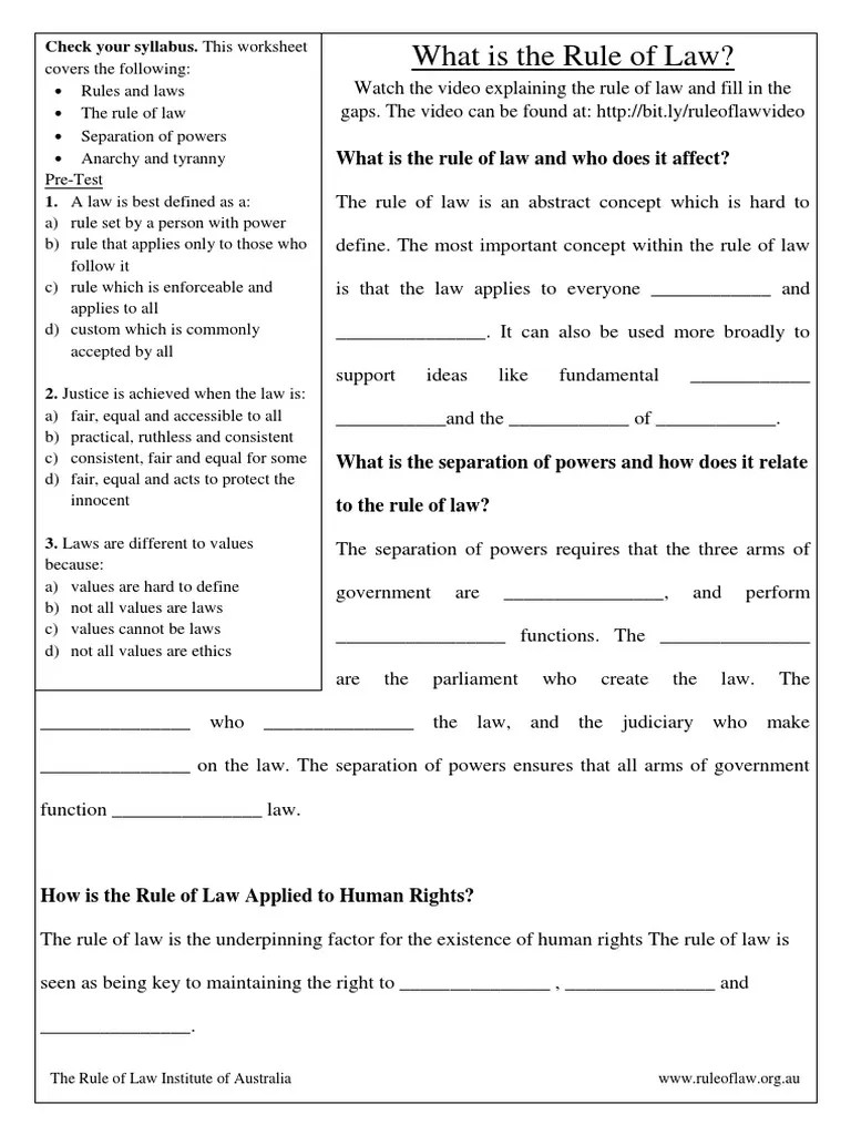 Video 1 - Worksheet - Rule of Law | PDF | Rule Of Law | Rights