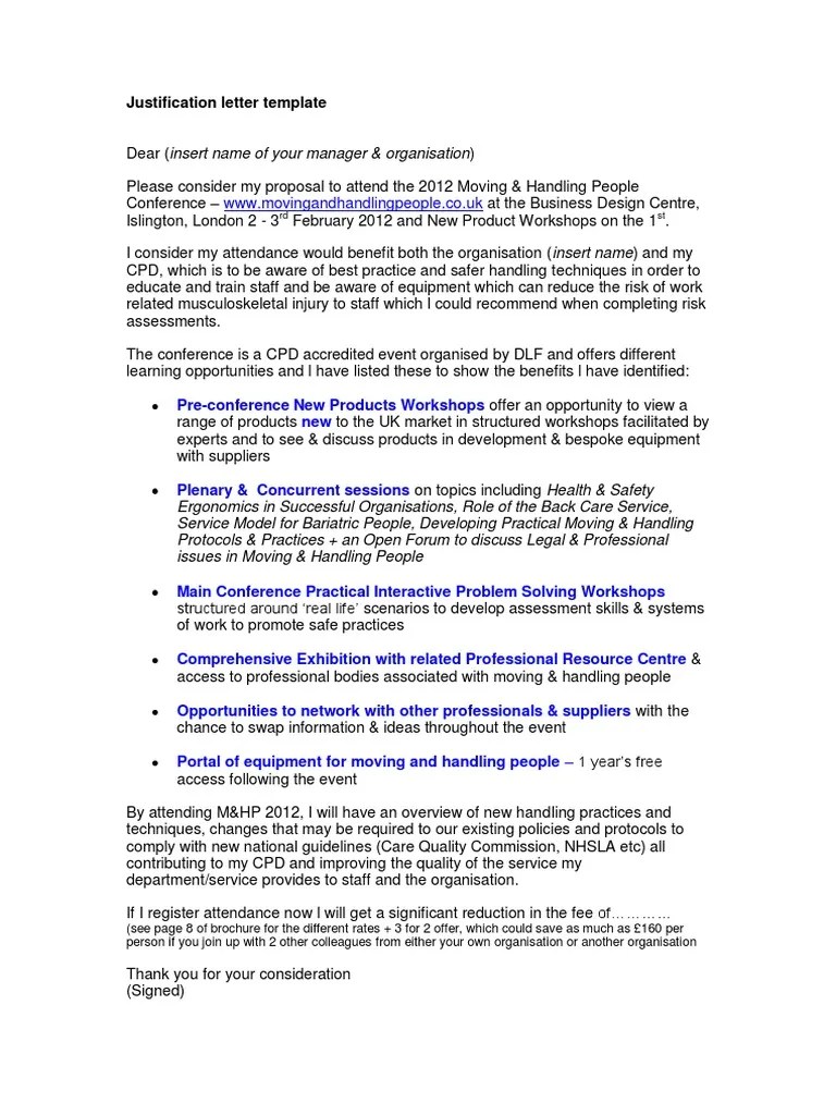 Justification Letter Template WWW Movingandhandlingpeople.co Uk