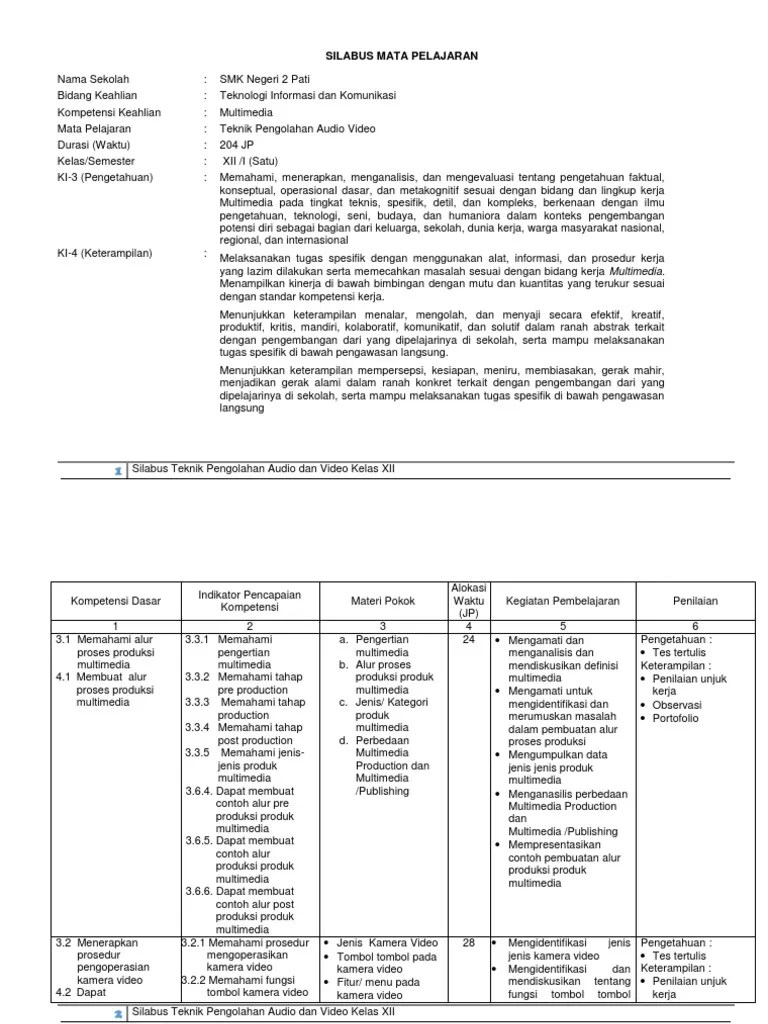 C3. 19. Silabus Teknik Pengolahan Audio Dan Video Kelas XII | PDF