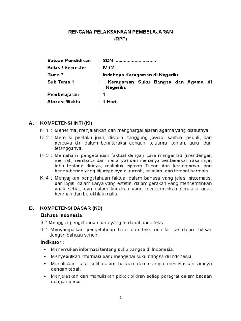 RPP Kelas 4 Semester 1 | PDF