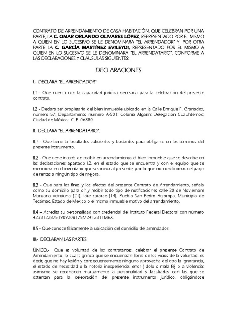 Contrato de Arrendamiento Alquiler Cheque