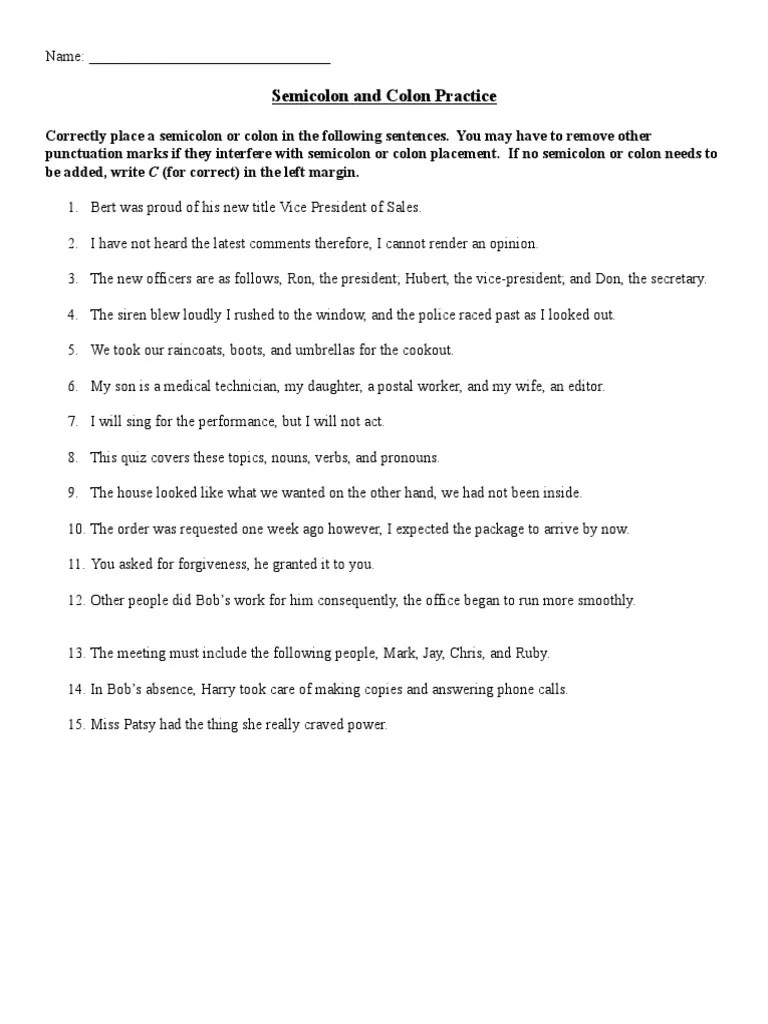 42 semicolon and colon worksheet with answers Worksheet Master