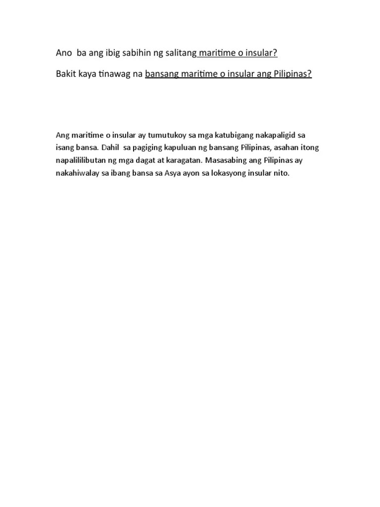 Ano Ba Ang Ibig Sabihin NG Salitang Maritime o Insular? Bakit Kaya