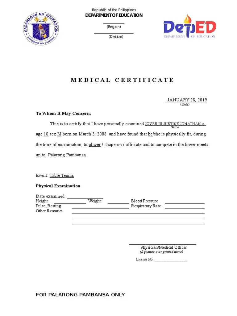 Medical Certificate To Whom It May Concern PDF