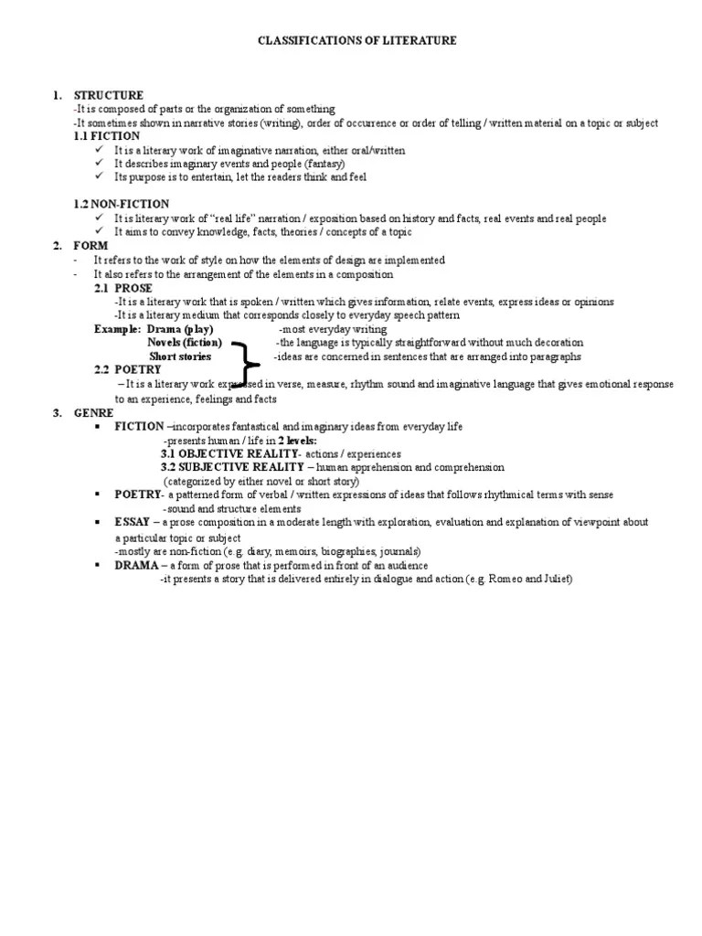 Classifications of Literature PDF Poetry Narrative