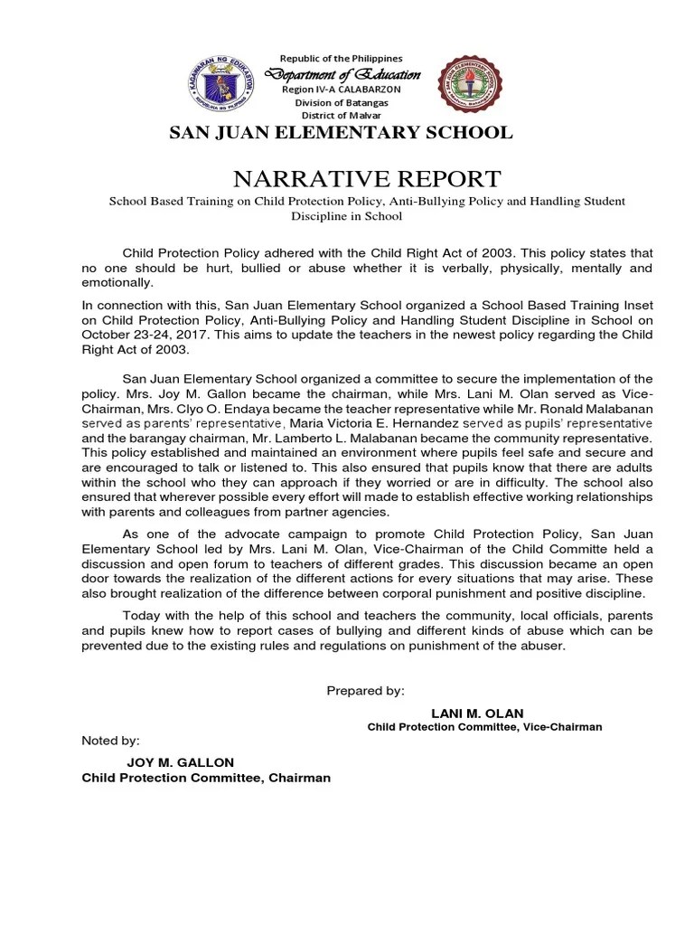 Narrative Child Protection Inset PDF Bullying Child Protection