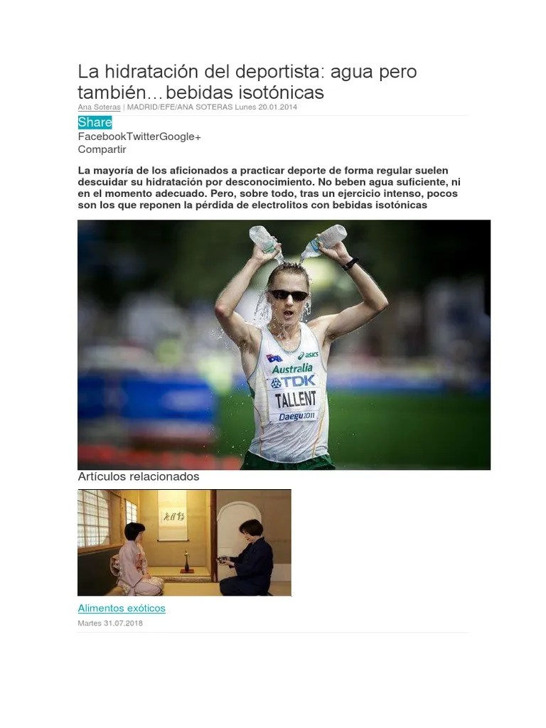 La Hidratación Del Deportista Deshidración Electrólito