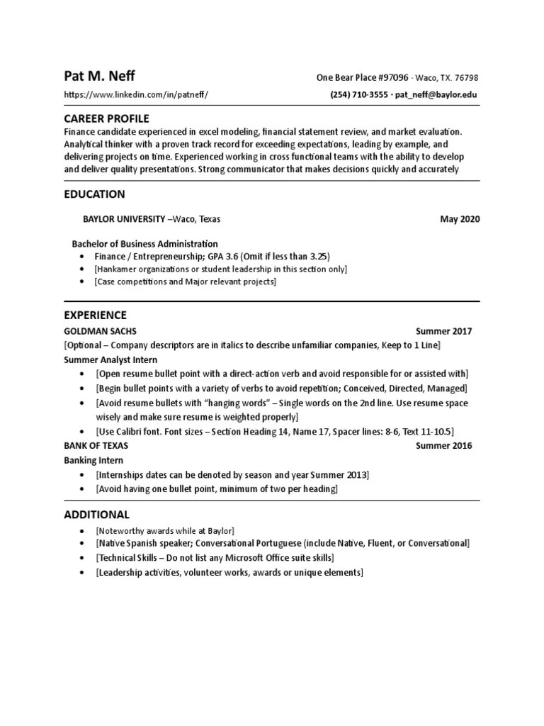 Baylor Undergrad Resume Template | PDF