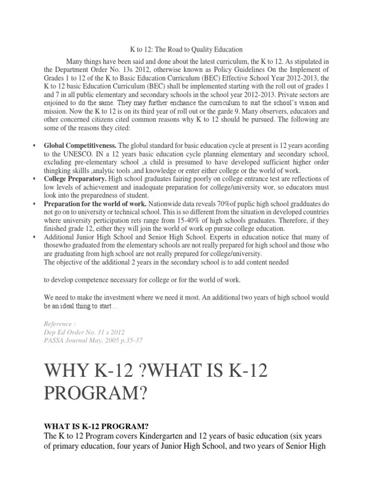 Why K12 ?what Is K12 Program? PDF Primary Education Schools
