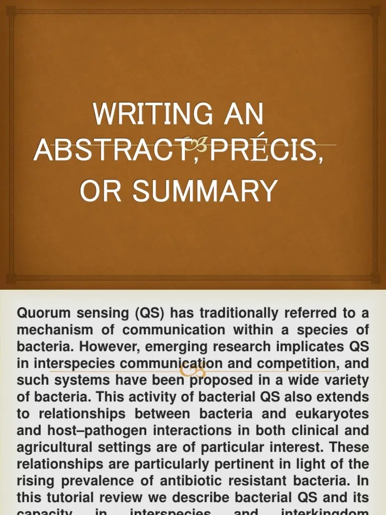 Writing An Abstract, Précis, or Summary PDF Bacteria Gasoline