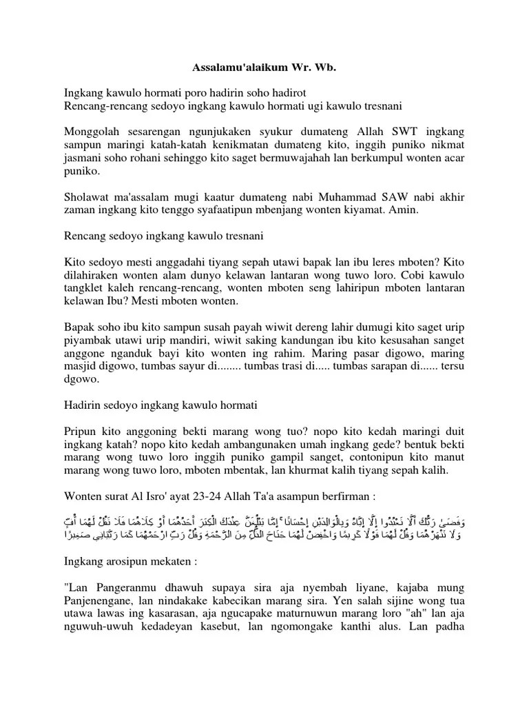 Pidato Bahasa Jawa Bekti Marang Wong Tuwo | PDF