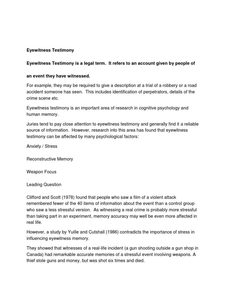 Eyewitness Testimony PDF Schema (Psychology) Memory