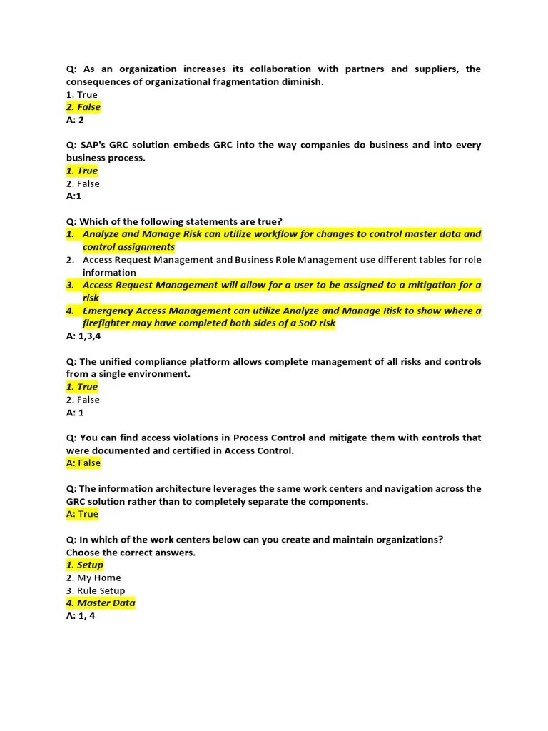 SAP GRC C - GRCAC - 10 Questions Answers | PDF | Business Process