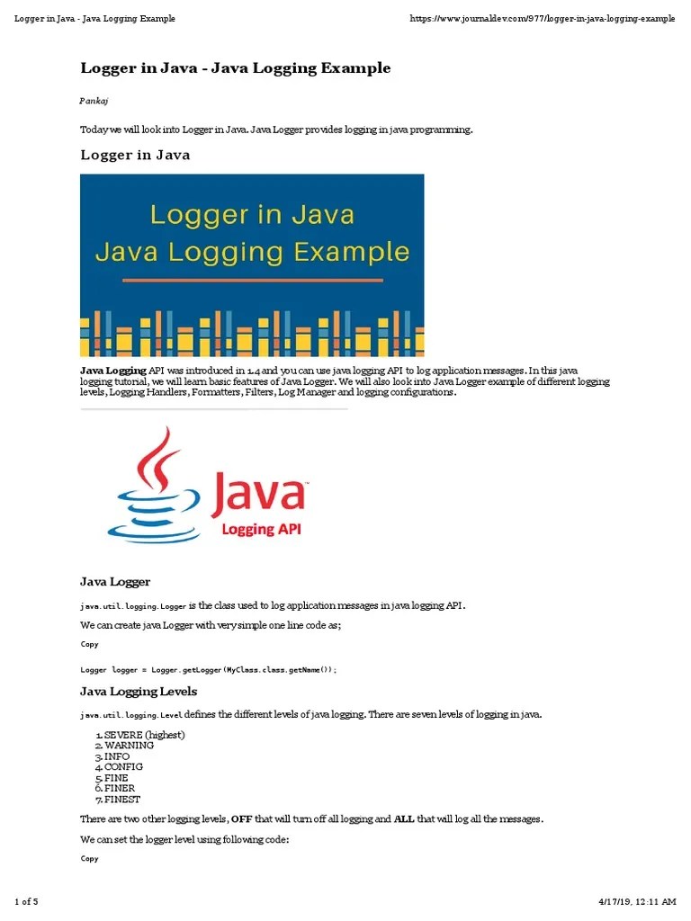 Logger in Java Java Logging Example PDF Java (Programming