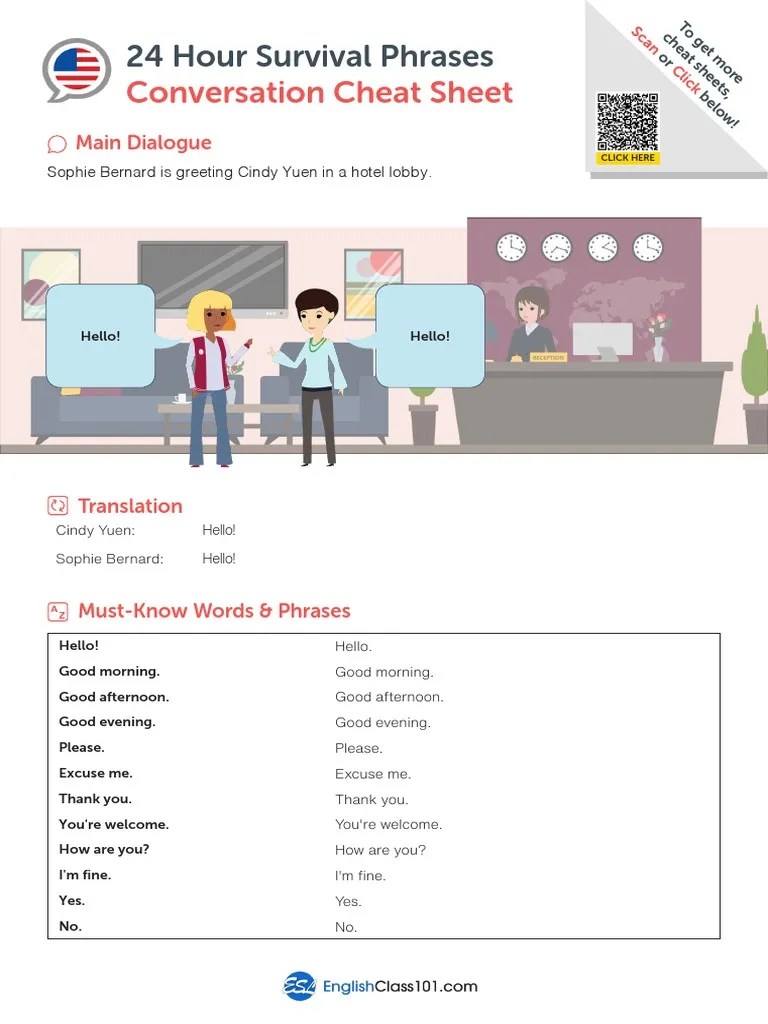 Conversation Cheat Sheet 24 Hour Survival Phrases PDF