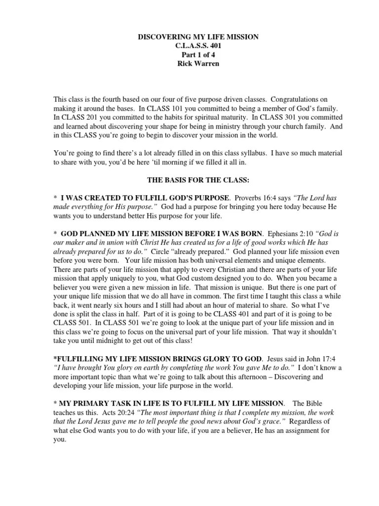 401 Teaching Transcript SaddleBack Rick Warren PDF Great Commission