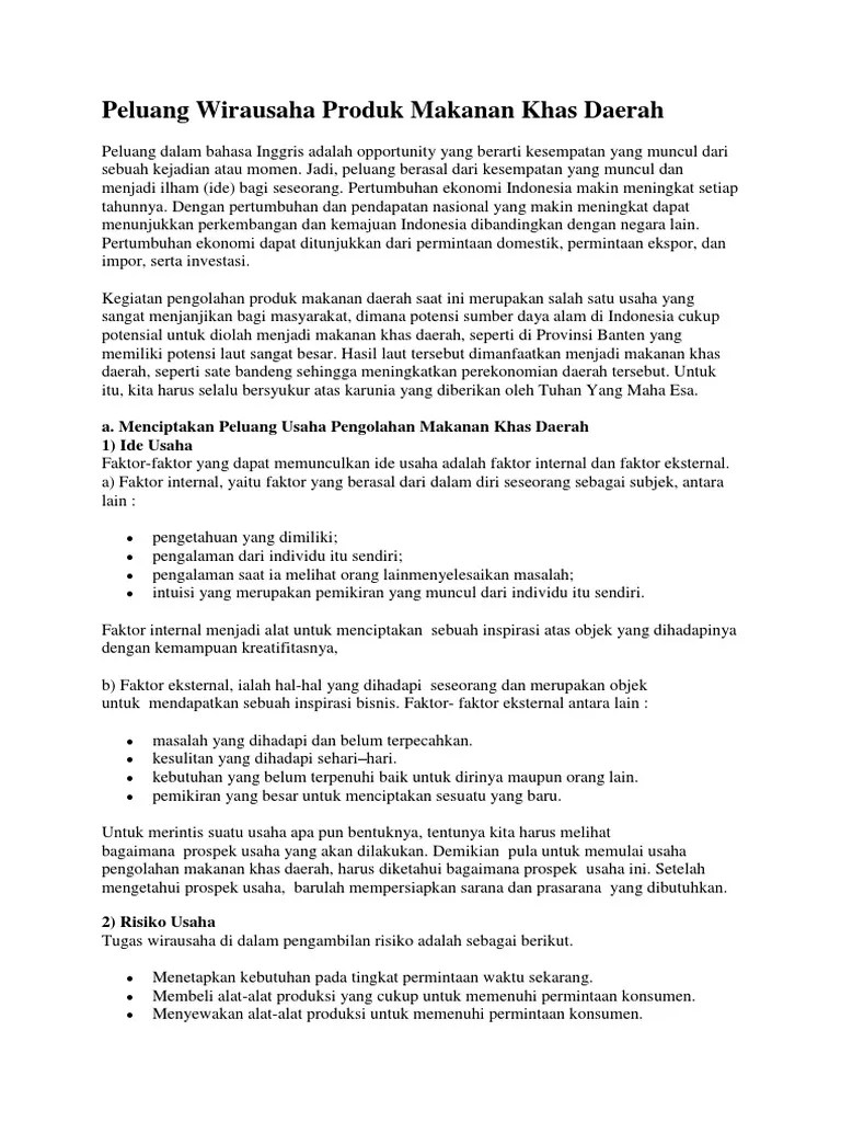 Peluang Wirausaha Produk Makanan Khas Daerah | PDF