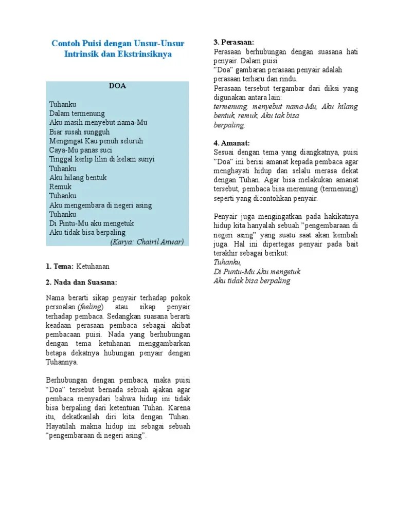 Contoh Puisi Dengan UnsurUnsur Intrinsik Dan Ekstrinsiknya