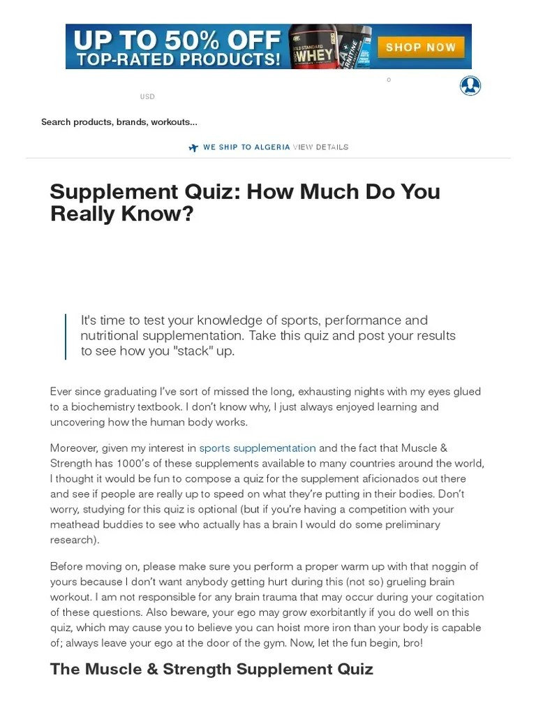 Supplement Quiz How Much Do You Really Know? PDF Dietary Supplements Biochemistry