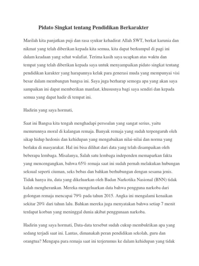 Pidato Singkat Pendidikan Karakter