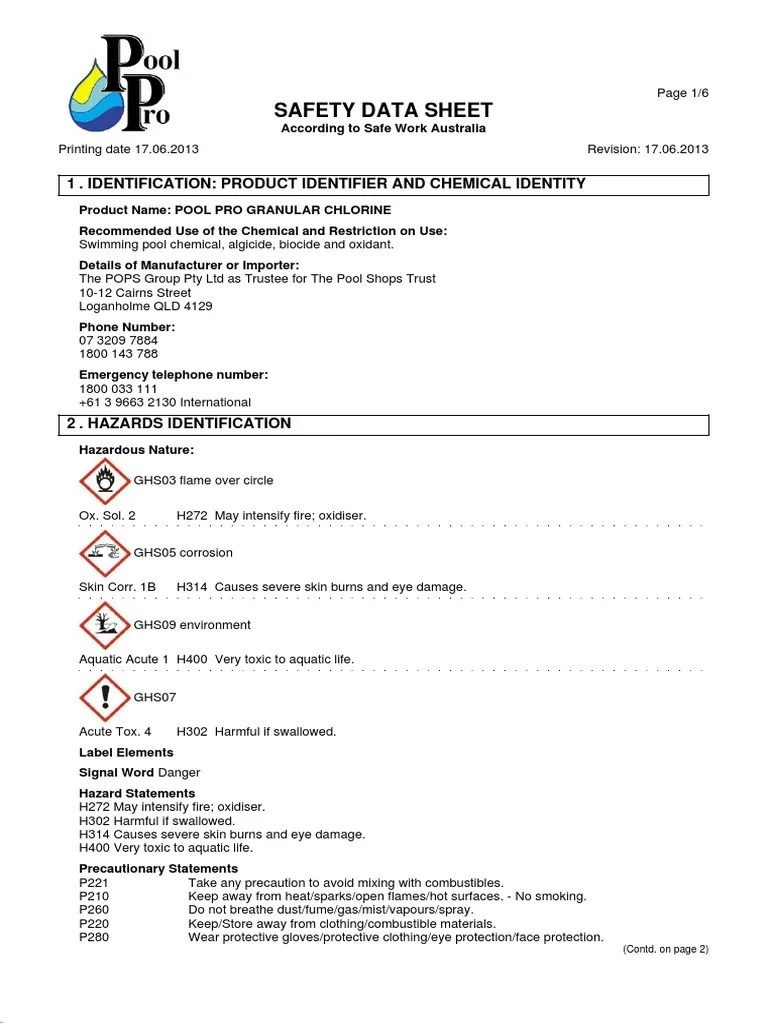 Safety Data Sheet 1 Identification Product Identifier and Chemical