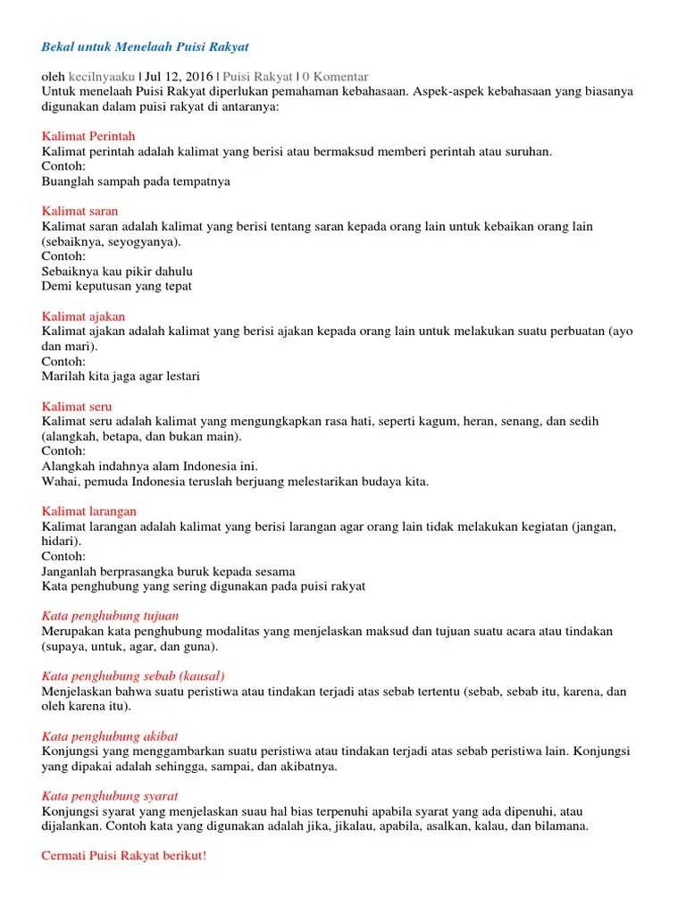 Bekal Untuk Menelaah Puisi Rakyat | PDF